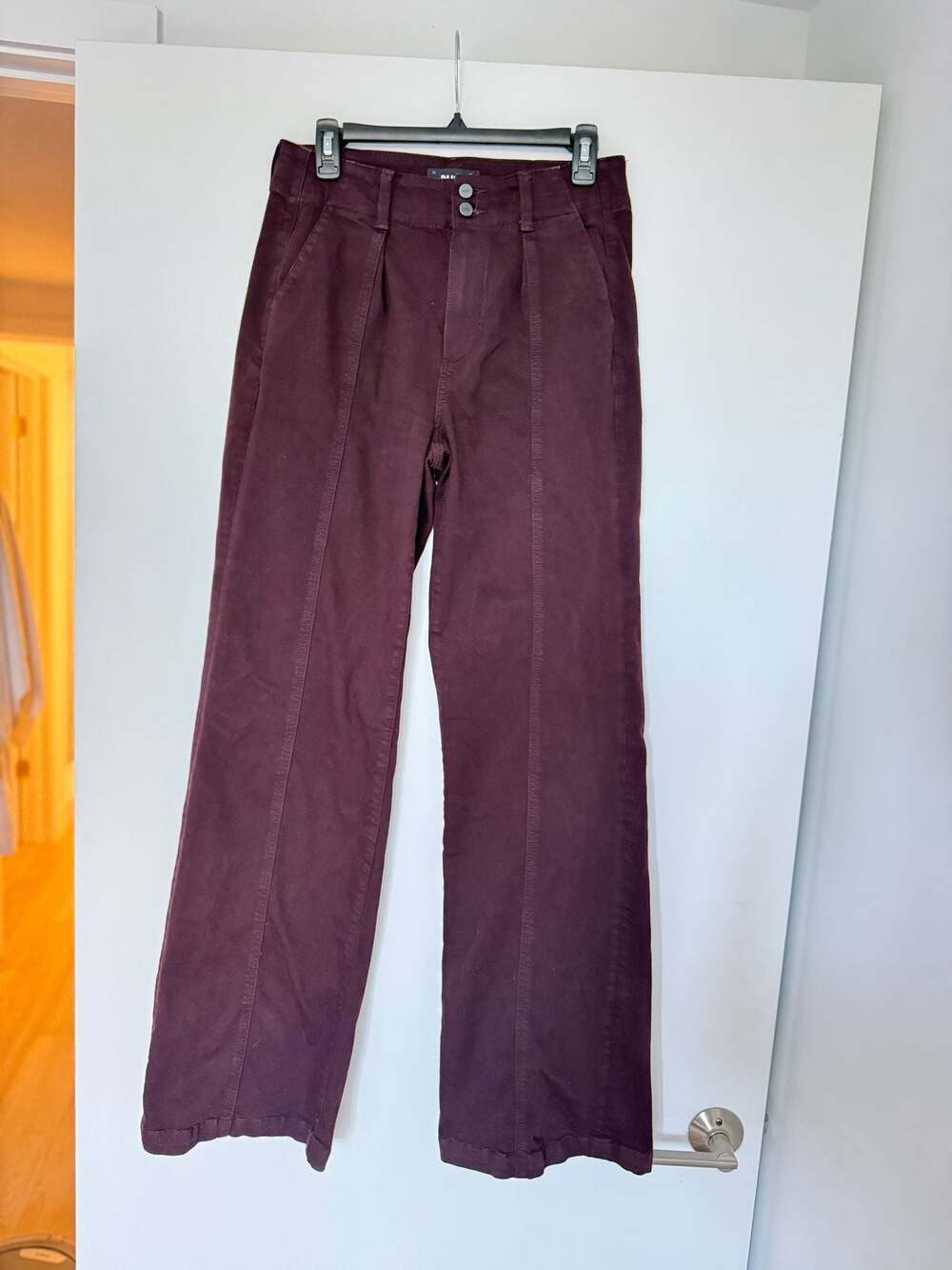 PAIGE Women's Size 27 High Rise Wide Leg Pants in Burgundy